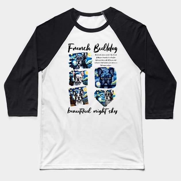 French Bulldog Under the Stars: A Starry Night Dream Baseball T-Shirt by chems eddine